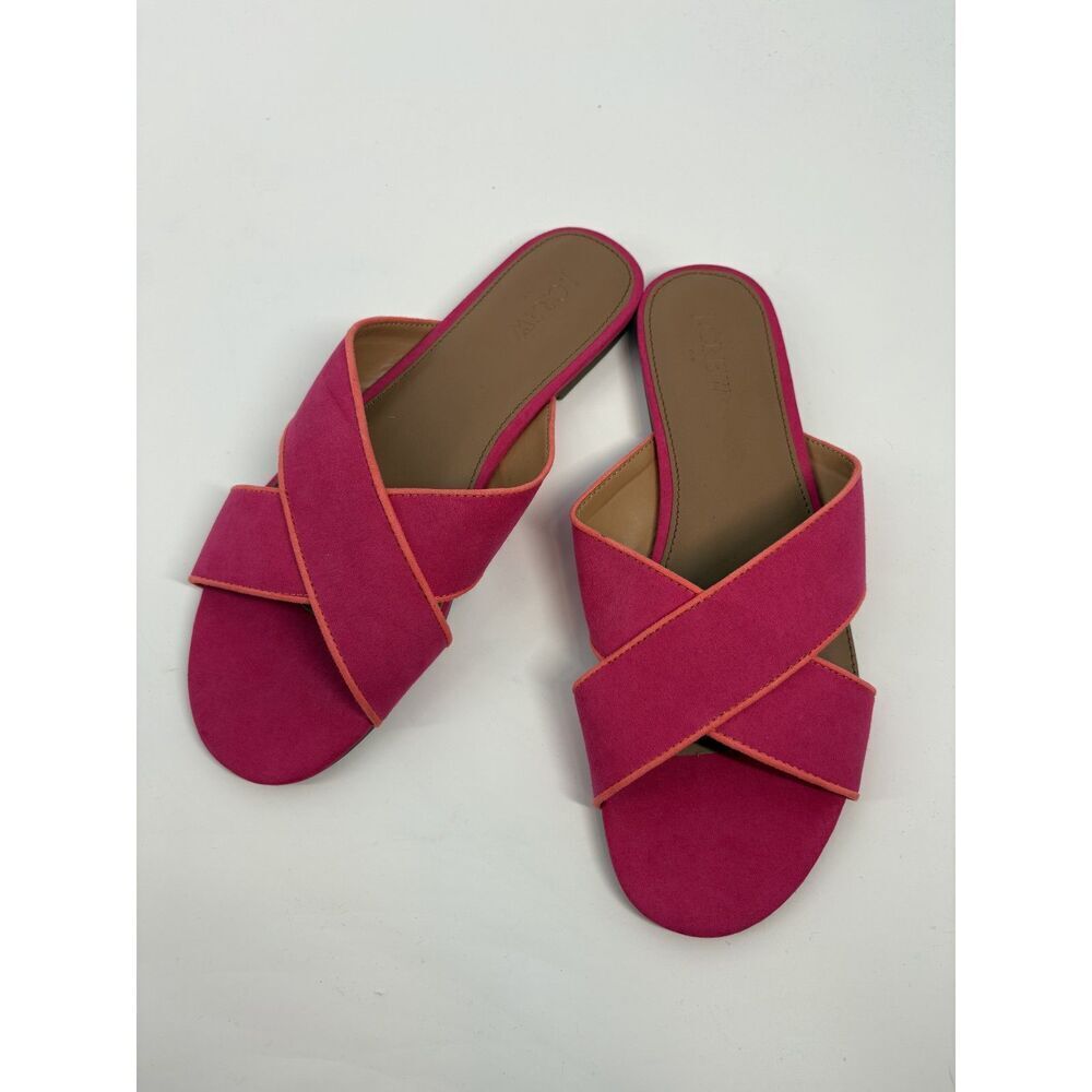 J.Crew Pink Suede Slide Sandals | Crisscross Strap Flat Sandals